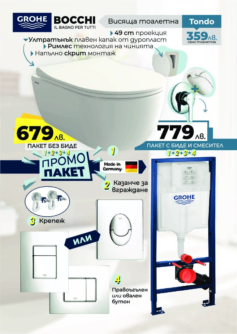 Пакет за вграждане Grohe + Bocchi Tondo Rimless