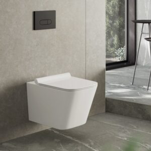 Комплект Тоалетна чиния за вграждане Becrisa Amarillo Rimless + Структура за вграждане Grohe + Правоъгълен бутон Grohe